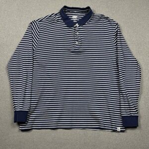 Lands End Traditional Fit Long Sleeve Polo Shirt Men's L Blue Striped Preppy